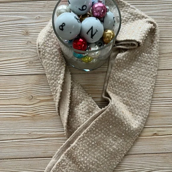 J.Crew Sequin Wool Cashmere Blend Scarf NWT | Champagne Gold Holiday 4x80 - Picture 2 of 3